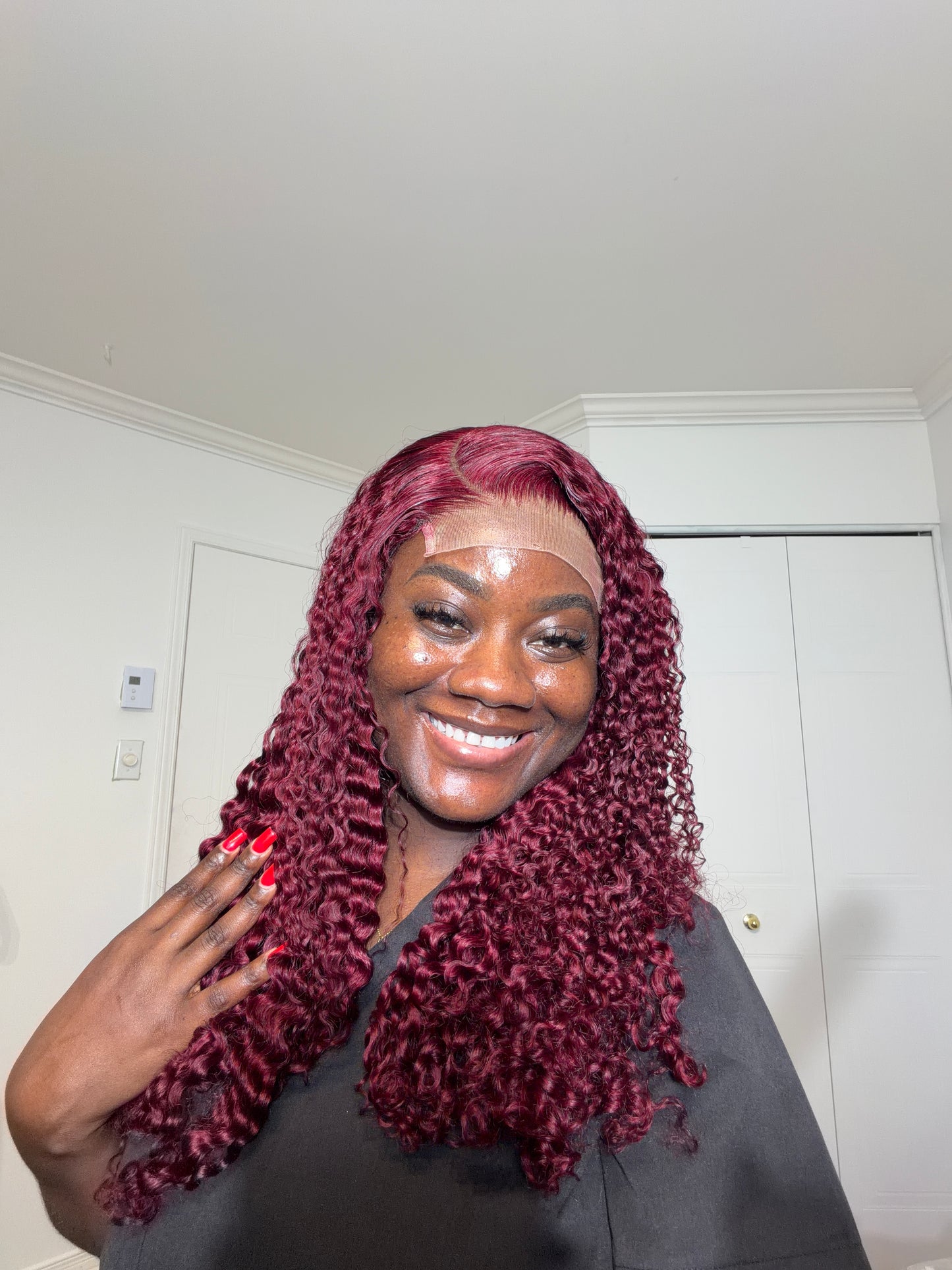 Luxe burgundy pixie curly