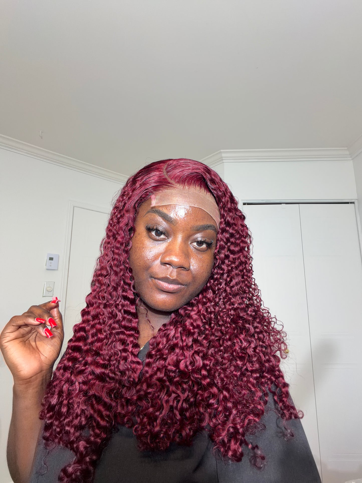 Luxe burgundy pixie curly